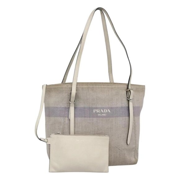 PRADA Tote Bag Canvas Gray Silver Auth - Picture 1 of 16